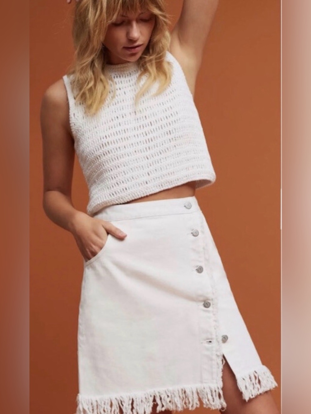 Anthropologie White Button-Down Mini Skirt